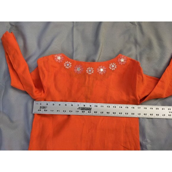 J.Crew Top Orange Linen Tunic Floral Embroidered Hippie Womens Size 0 - Picture 8 of 9